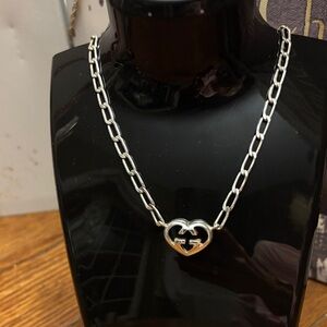 Authentic Gucci Sterling Silver Interlocking G Heart Necklace